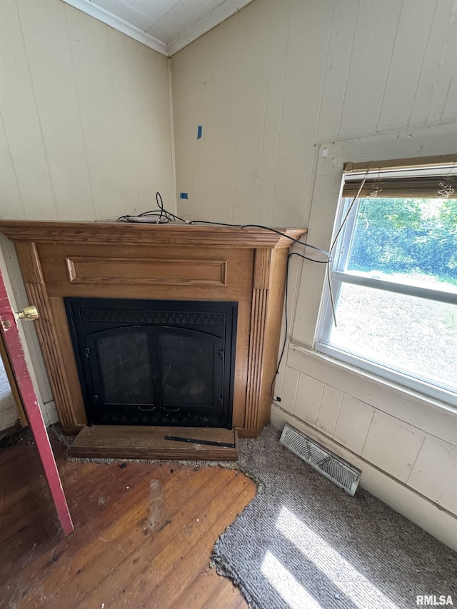 9004 Old State Route 14th Rte, Duquoin, IL 62832 - detailed view of a fireplace, wood finished floors, and ornamental molding