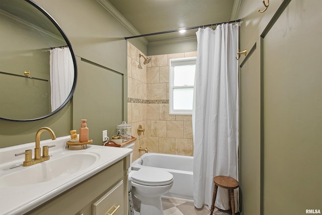 809 Dogwood Ln, Marion, IL 62959 - bathroom with vanity, shower / bath combination with curtain, and ornamental molding