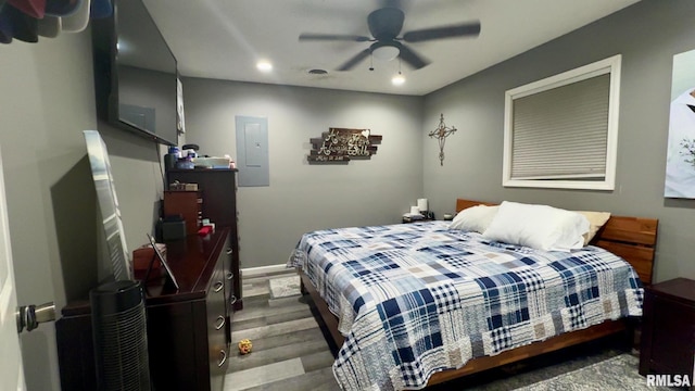 506 S Kentucky St, Benton, IL 62812 - bedroom featuring wood finished floors, electric panel, and recessed lighting