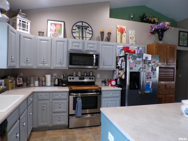 1821 Mark Dr, Sparta, IL 62286 - kitchen with appliances with stainless steel finishes, light countertops, and gray cabinetry