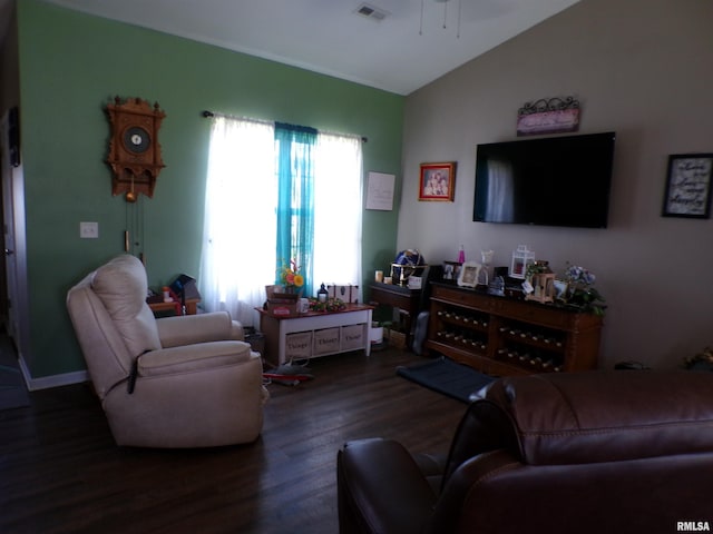 1821 Mark Dr, Sparta, IL 62286 - living area with lofted ceiling, wood finished floors, and ceiling fan