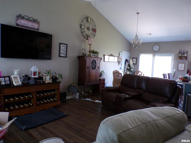 1821 Mark Dr, Sparta, IL 62286 - living area with wood finished floors, a chandelier, and vaulted ceiling
