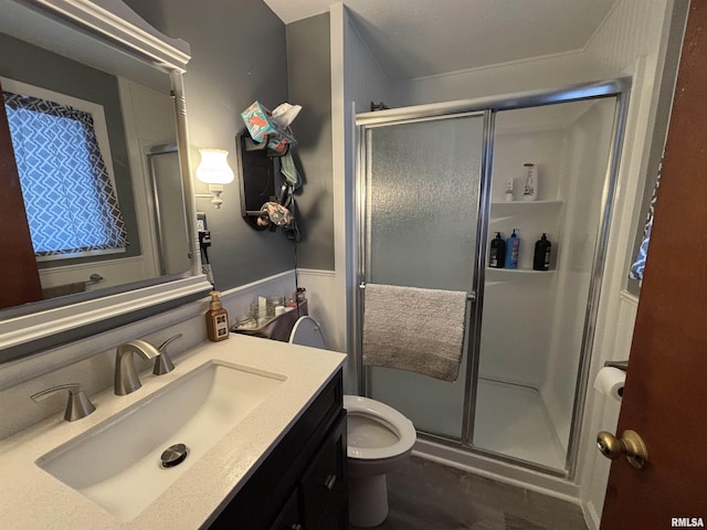 49 Jon St, Metropolis, IL 62960 - full bathroom featuring vanity, a shower stall, and a wainscoted wall
