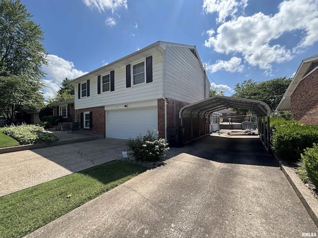 49 Jon St, Metropolis, IL 62960 - view of front of home featuring asphalt driveway, brick siding, a carport, and an attached garage