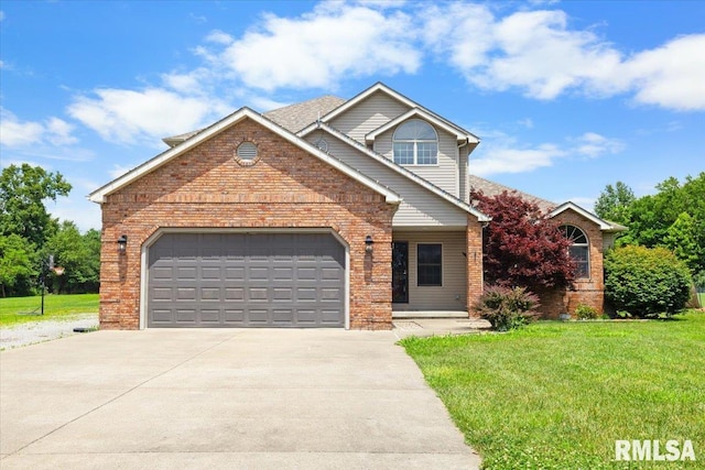 1615 Posey St, Marion, IL 62959 - traditional home with brick siding, driveway, an attached garage, and a front lawn