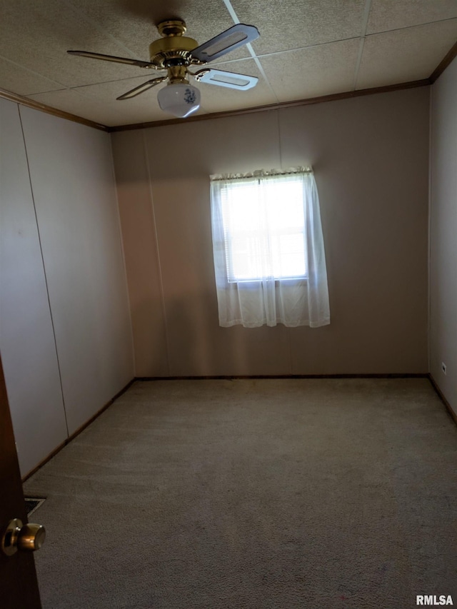 1205 Burgess Ave, Johnston City, IL 62951 - empty room with light colored carpet, ceiling fan, and crown molding