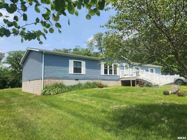 8747 Old State Route 14th Rte, Duquoin, IL 62832 - back of house with crawl space, a wooden deck, and a lawn