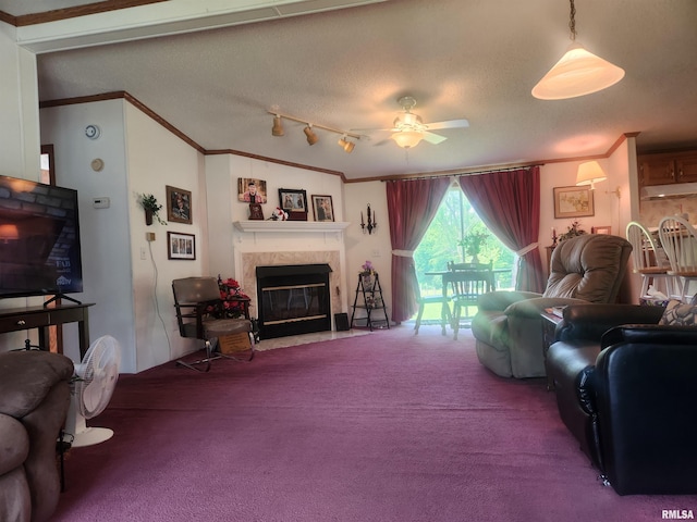 8747 Old State Route 14th Rte, Duquoin, IL 62832 - carpeted living area with a premium fireplace, ornamental molding, and a ceiling fan