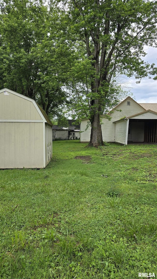 711 Mclean St, Rosiclare, IL 62982 - view of green lawn featuring a storage shed