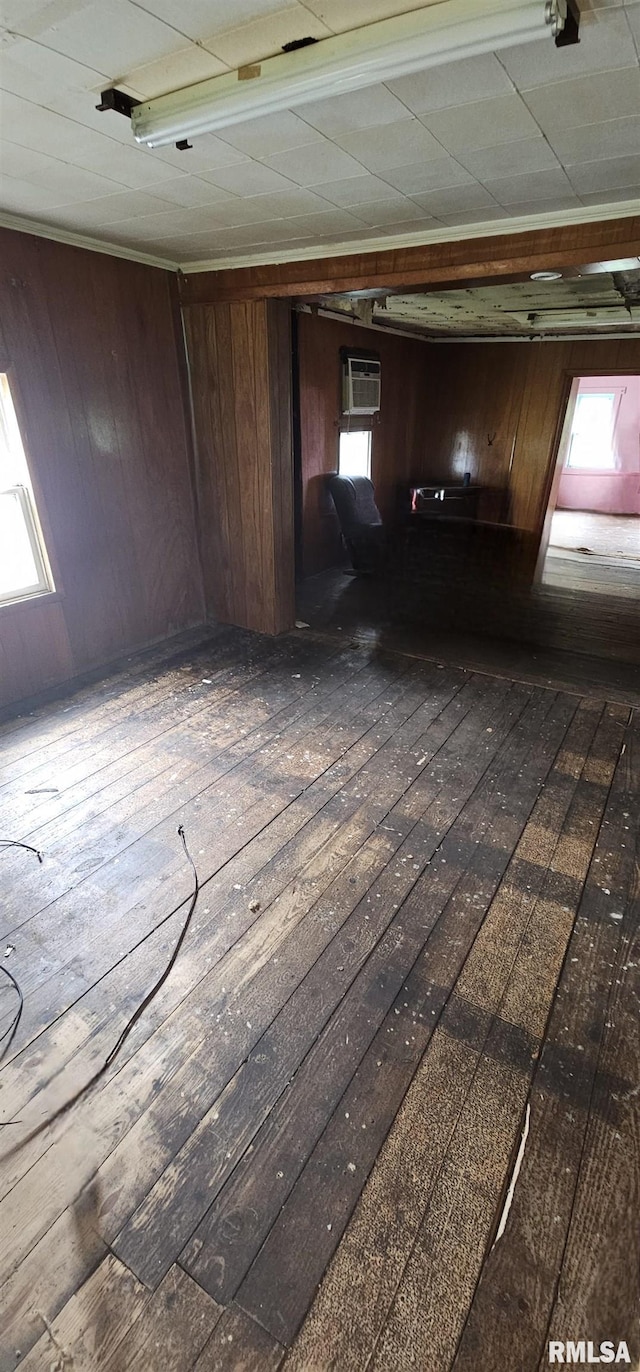 4801 Quail Run Rd, Salem, IL 62881 - interior space featuring wood walls, an AC wall unit, hardwood / wood-style floors, and healthy amount of natural light