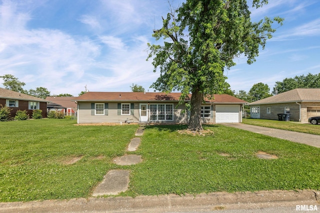 326 N Indiana St, Salem, IL 62881 - ranch-style house featuring driveway, a front lawn, and a garage