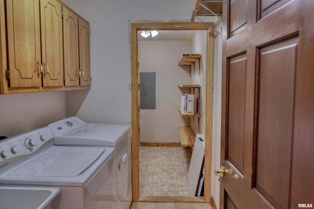 12299 Pebble Point Rd, Marion, IL 62959 - laundry room featuring electric panel, cabinet space, and washing machine and clothes dryer
