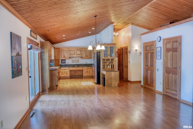 12299 Pebble Point Rd, Marion, IL 62959 - kitchen with a chandelier, wood ceiling, under cabinet range hood, decorative light fixtures, and black cooktop