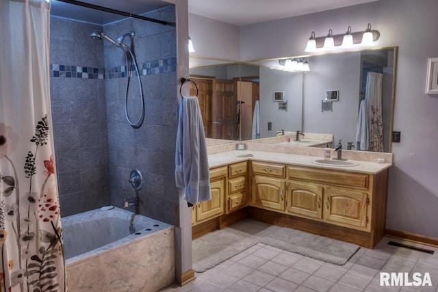 12299 Pebble Point Rd, Marion, IL 62959 - full bathroom with tile patterned floors, vanity, and a combined bath / shower with marble appearance