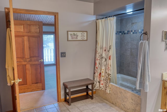 12299 Pebble Point Rd, Marion, IL 62959 - bathroom featuring tile patterned flooring, tiled shower / bath, and vanity