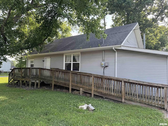 1420 W Cherry St, Herrin, IL 61948 - back of property featuring a wooden deck, a yard, and roof with shingles