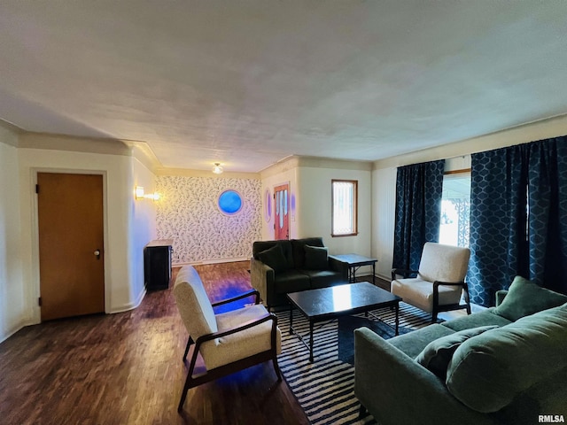 385 3rd St, Omaha, IL 62871 - living room with wood finished floors and wallpapered walls