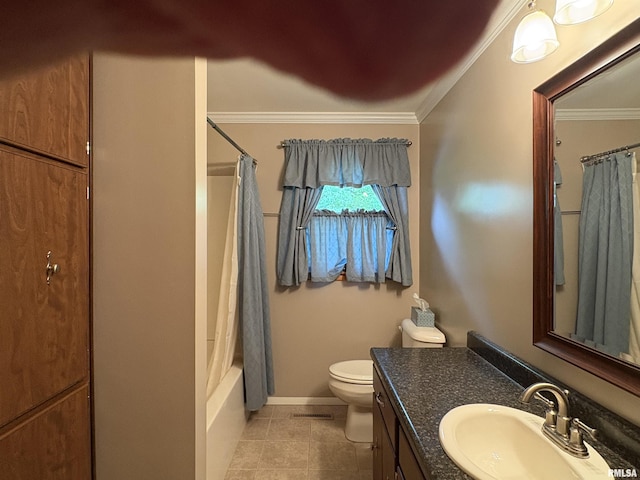 822 N 24th St, Murphysboro, IL 62966 - bathroom featuring crown molding, vanity, tile patterned floors, and shower / bath combination with curtain