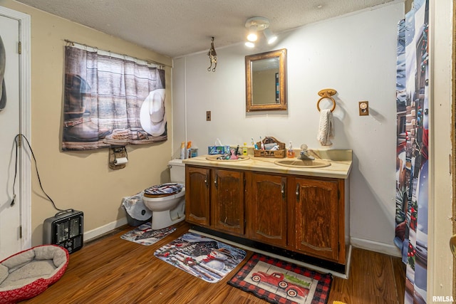 402 S Clay St, Sesser, IL 62884 - bathroom with wood finished floors, vanity, and a textured ceiling