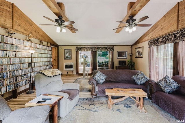690 Ganntown Ln, Grantsburg, IL 62943 - living room with heating unit, ceiling fan, and wood finished floors
