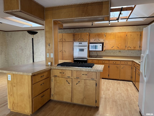 3100 Ava Rd, Murphysboro, IL 62994 - kitchen featuring a peninsula, white appliances, light wood-style floors, and light countertops