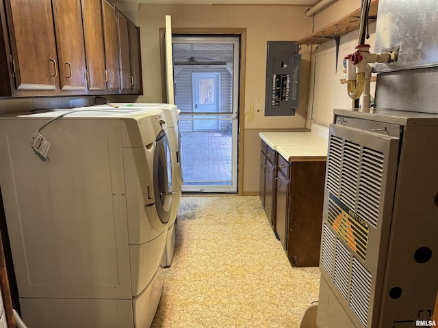 3100 Ava Rd, Murphysboro, IL 62994 - washroom with electric panel, washing machine and clothes dryer, cabinet space, and light flooring