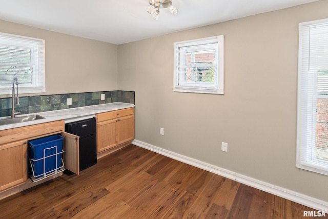 6 S Division St, Duquoin, IL 62832 - kitchen with dark wood-style floors, plenty of natural light, light countertops, and backsplash