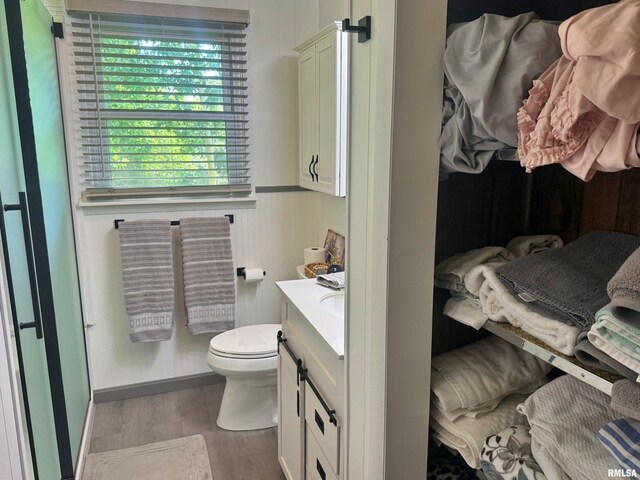 4139 Altenberger Rd, Metropolis, IL 62960 - bathroom featuring wood finished floors, vanity, and a wainscoted wall