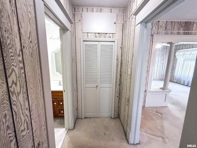 202 Flora Ave, Flora, IL 62839 - corridor with ornate columns and carpet flooring