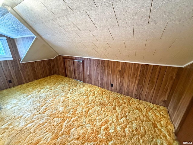 202 Flora Ave, Flora, IL 62839 - bonus room with wooden walls, carpet floors, and vaulted ceiling