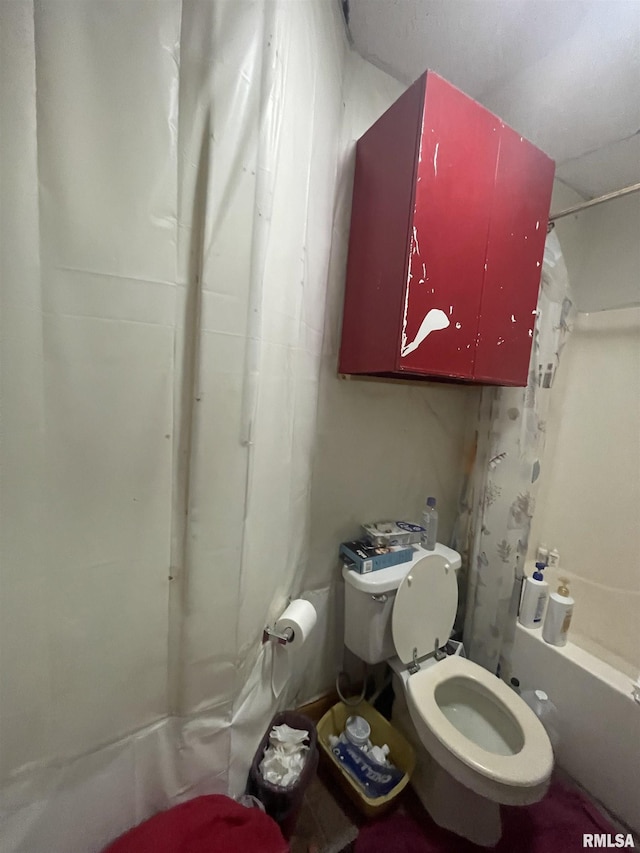303 S Forest Ave, Carbondale, IL 62901 - bathroom featuring toilet and shower / bath combination with curtain