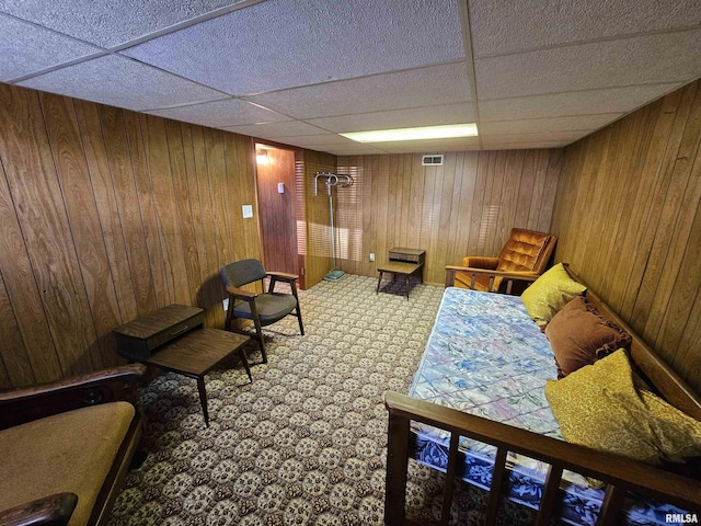 2500 Perkins Ave, Mount Vernon, IL 62864 - sitting room with a drop ceiling, carpet flooring, and wooden walls