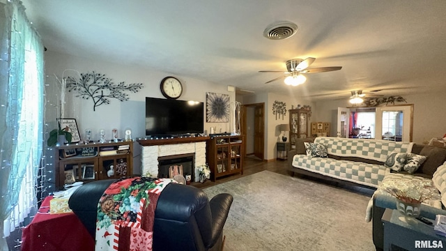902 N Buchanan St, Benton, IL 62812 - living room with a ceiling fan and a fireplace