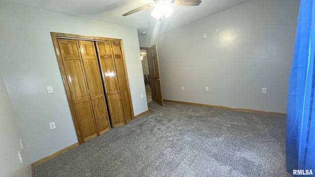 902 N Buchanan St, Benton, IL 62812 - unfurnished bedroom featuring carpet flooring, ceiling fan, and a closet