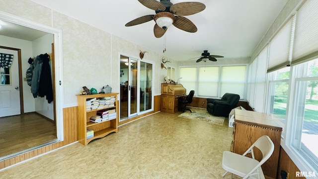 13919 Hamilton Pike Rd, Whittington, IL 62897 - sunroom / solarium featuring a ceiling fan, plenty of natural light, and tile patterned floors