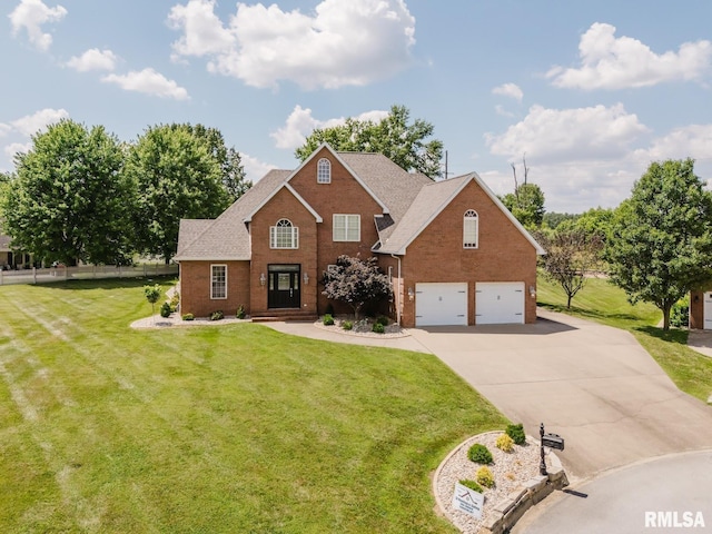 1506 Gleneagle Dr, Marion, IL 62959 - traditional home featuring concrete driveway, an attached garage, a front yard, brick siding, and a shingled roof