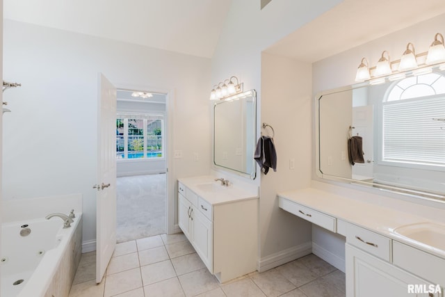1506 Gleneagle Dr, Marion, IL 62959 - bathroom with vanity, a jetted tub, tile patterned floors, and lofted ceiling