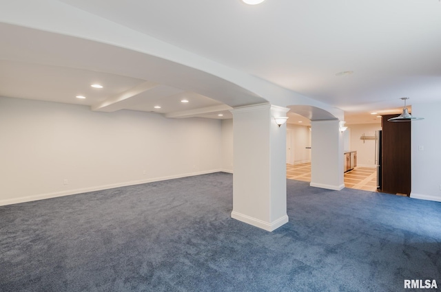 1506 Gleneagle Dr, Marion, IL 62959 - below grade area featuring carpet, recessed lighting, and arched walkways