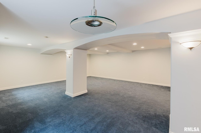 1506 Gleneagle Dr, Marion, IL 62959 - basement with dark colored carpet, recessed lighting, and arched walkways