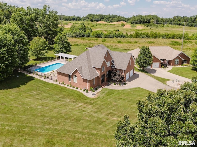 1506 Gleneagle Dr, Marion, IL 62959 - aerial view of property and surrounding area with a pool area and a tree filled landscape
