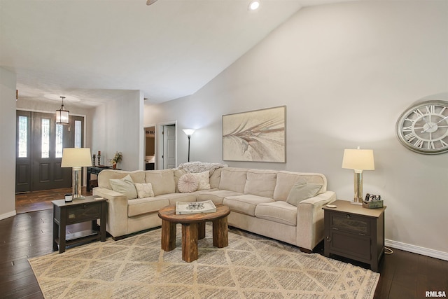 1818 Calico Rd, Marion, IL 62959 - living room featuring wood finished floors, lofted ceiling, and recessed lighting