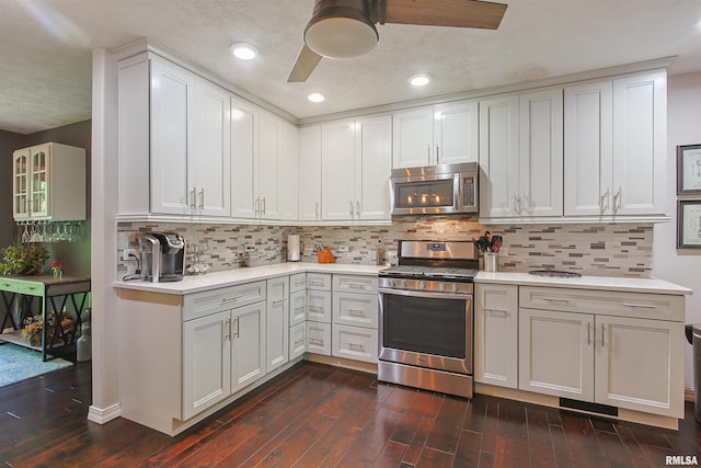 1818 Calico Rd, Marion, IL 62959 - kitchen featuring stainless steel appliances, ceiling fan, light countertops, dark wood finished floors, and recessed lighting