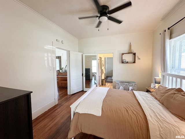 817 W Hendrickson St, Marion, IL 62959 - bedroom featuring wood finished floors, ornamental molding, multiple windows, and a ceiling fan