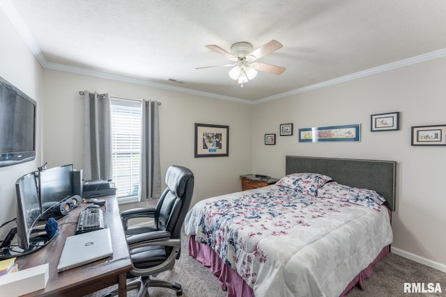 1600 S Eugene Ln, Marion, IL 62959 - bedroom with ornamental molding, carpet floors, an office area, and a ceiling fan