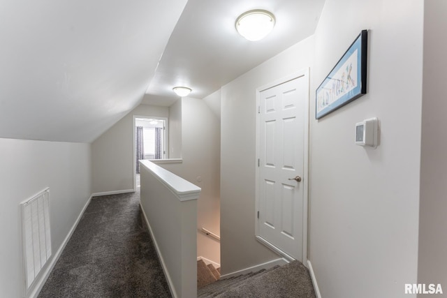 1600 S Eugene Ln, Marion, IL 62959 - hallway featuring an upstairs landing, dark carpet, and lofted ceiling