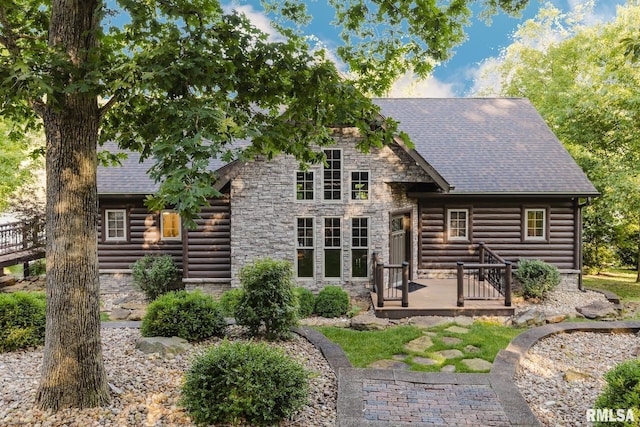 3525 Parrish Ridge Ln, Goreville, IL 62939 - view of front of property with stone siding, faux log siding, and a shingled roof