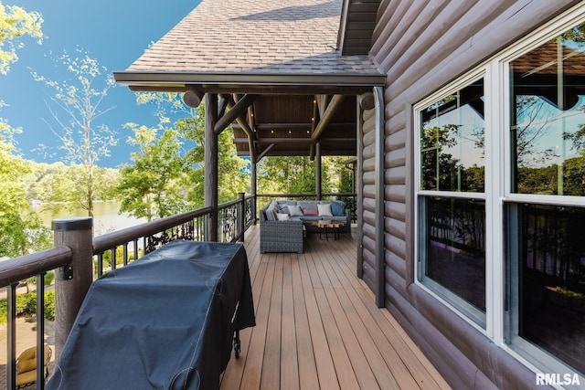 3525 Parrish Ridge Ln, Goreville, IL 62939 - wooden deck featuring outdoor lounge area and a grill