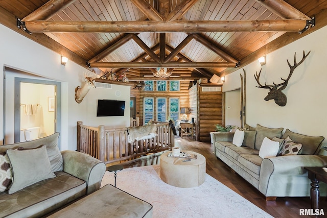 3525 Parrish Ridge Ln, Goreville, IL 62939 - living room with wooden ceiling, wood finished floors, and rustic walls