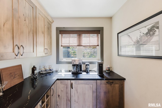 3525 Parrish Ridge Ln, Goreville, IL 62939 - kitchen featuring dark countertops and light brown cabinetry