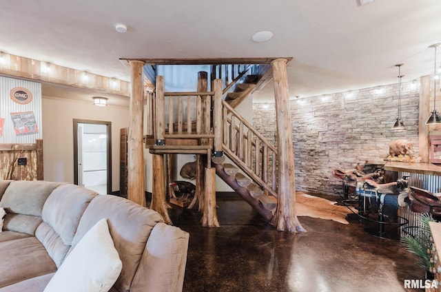 3525 Parrish Ridge Ln, Goreville, IL 62939 - living area featuring concrete floors and stairway